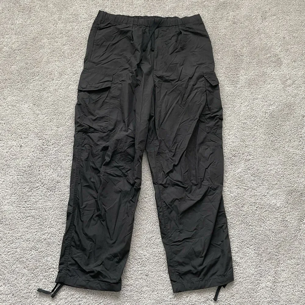 Uniqlo U Cargo Pants Mens L(33-36) Black Nylon Relaxed Fit Utility Drawstring - Picture 1 of 9